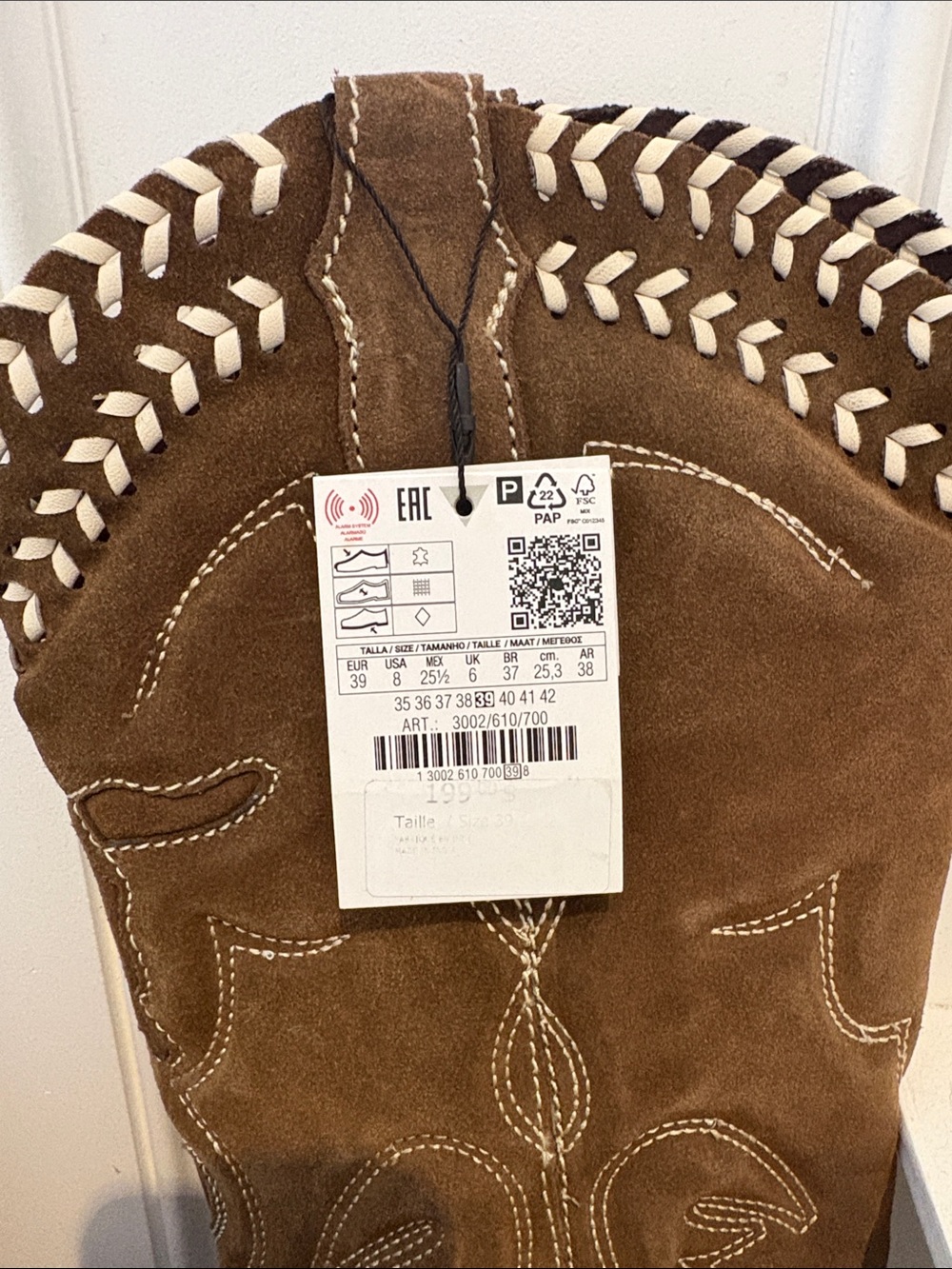 Zara Brown Suede Western Boots with quilted western Heart Detail - Picture 13 of 13